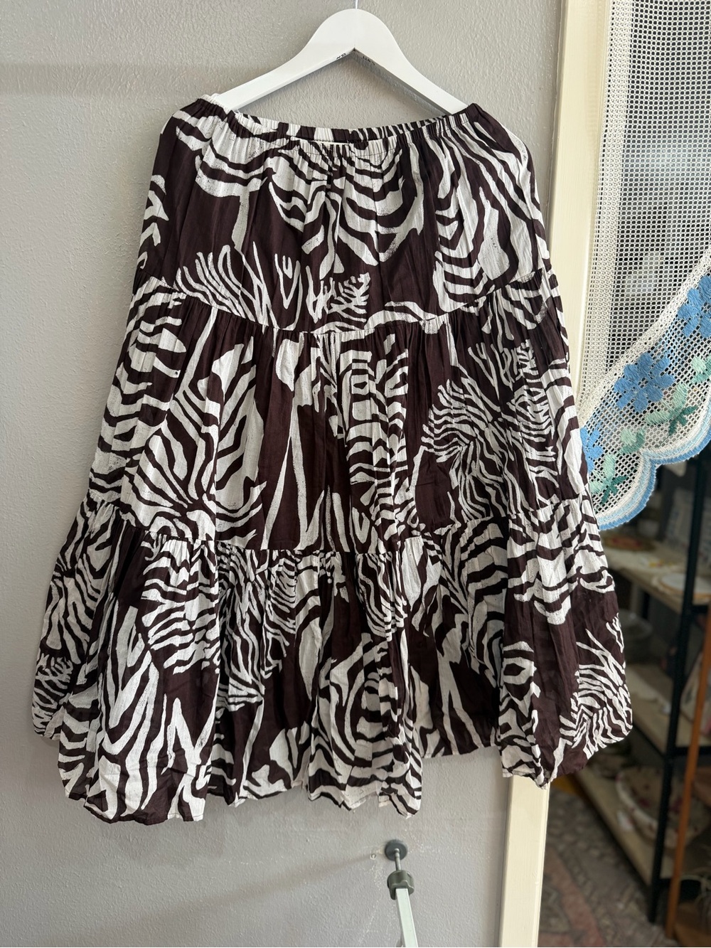 Jones New York Black and White Tiered Zebra-Print Maxi Skirt